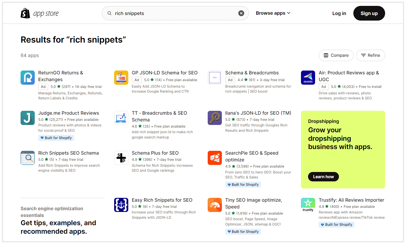 shopify rich snippets app marketplace